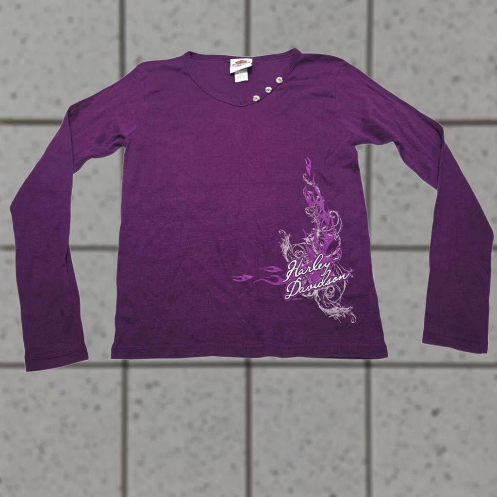 Harley Davidson Harley-Davidson Shirt Women’s Button Accent V-Neck Graphic Long Sleeve Purple M Size M / US 6-8 / IT 42-44 - 1 Thumbnail