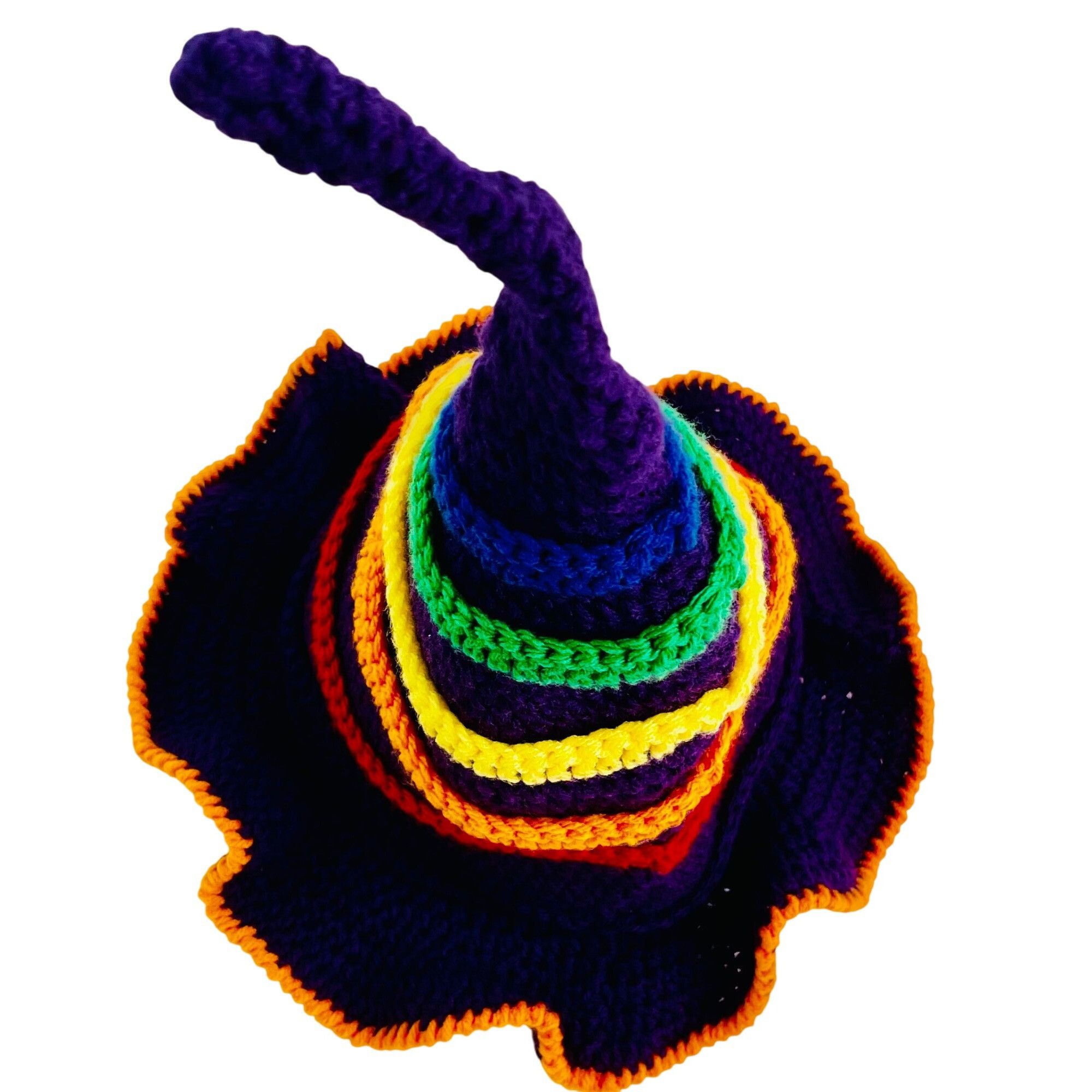 Handmade Crochet Witch Wizard Hat Handmade Purple Blue Orange Red Yel Size ONE SIZE - 4 Thumbnail