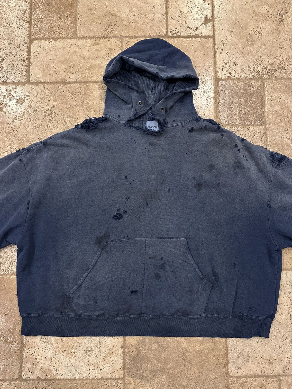 READYMADE Readymade Navy Washed Distressed Dirty Double Layered Hoodie Size US M / EU 48-50 / 2 - 7 Thumbnail