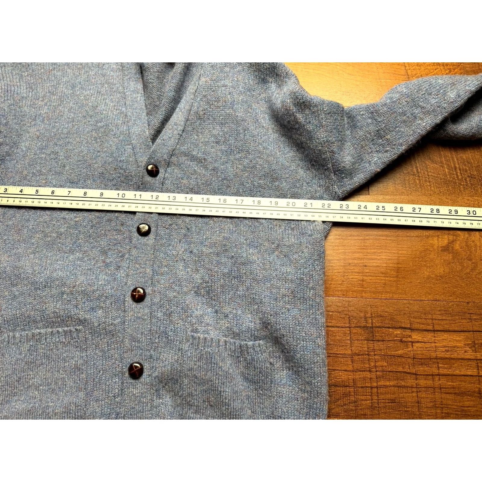 Vintage VINTAGE The Moors Lord Jeff 100% Shetland Wool Sweater Cardigan Men’s XL Blue Wool Cardigan, V-Neck, Solid Knit, Pockets, 70s, Regular Size, Men Size US L / EU 52-54 / 3 - 6 Thumbnail