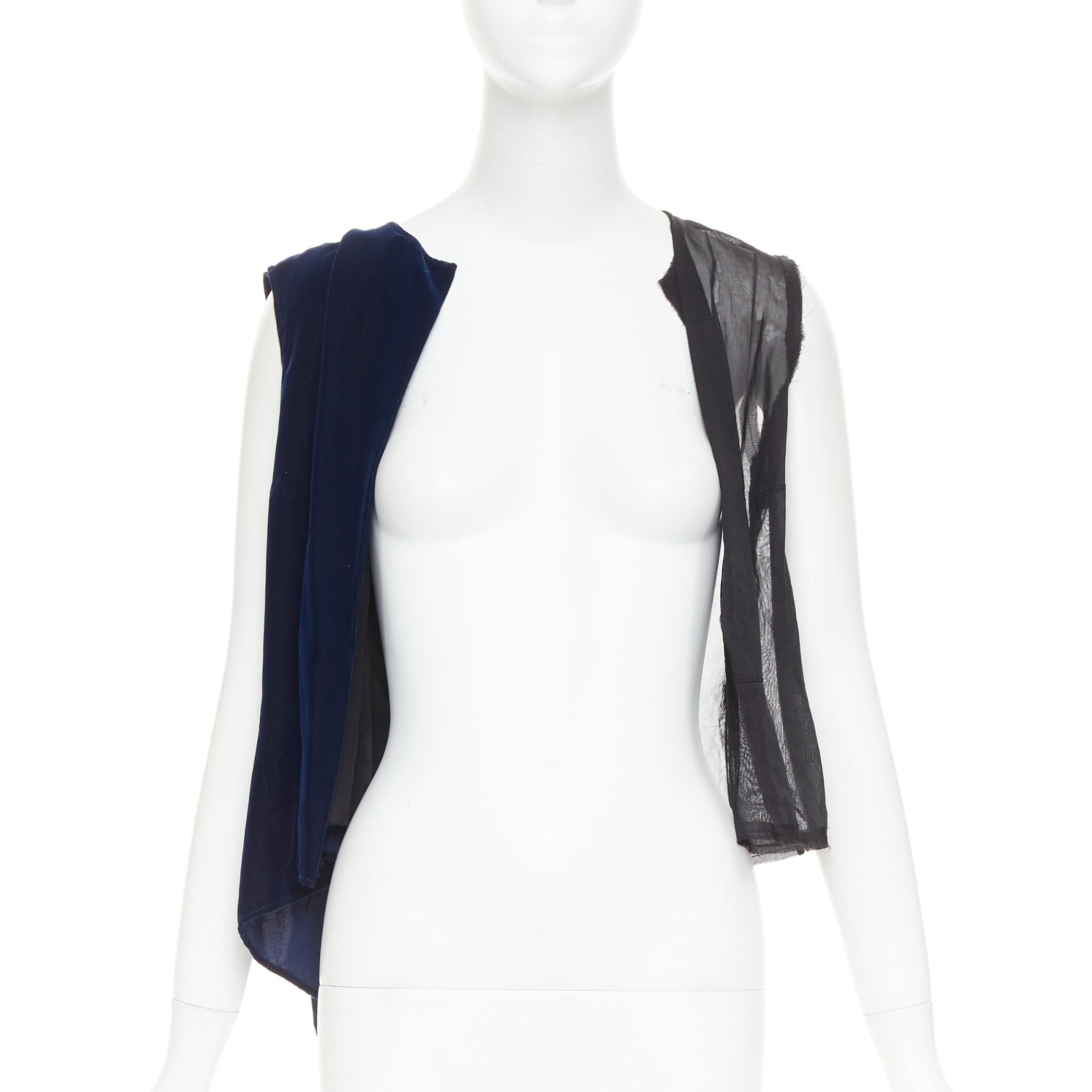 Comme des Garcons COMME DES GARCONS 1998 Vintage Fusion navy velvet black sheer deconstructed vest Size M / US 6-8 / IT 42-44 - 1 Thumbnail