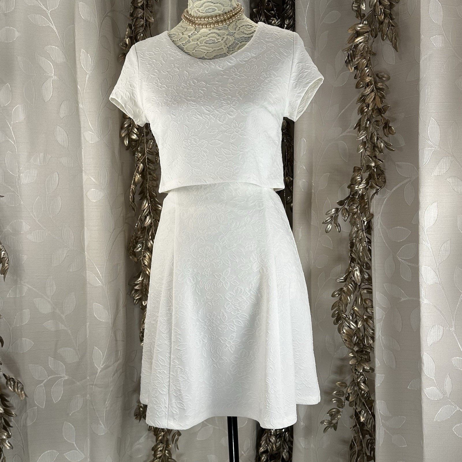 Other Hem & Thread White Jacquard Textured Fit & Flare Dress Small Size S / US 4 / IT 40 - 1 Thumbnail