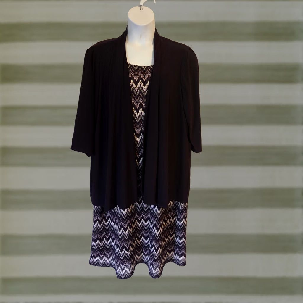 Vintage Catherines Purple 2 Pc Jacket Midi Dress Flame Stitch Boho 2X Plus Outfit Set Jacket Dress Purple 2X Plus Womens Boho Outfit Set Size XXL / US 16-18 / IT 52-54 - 1 Thumbnail