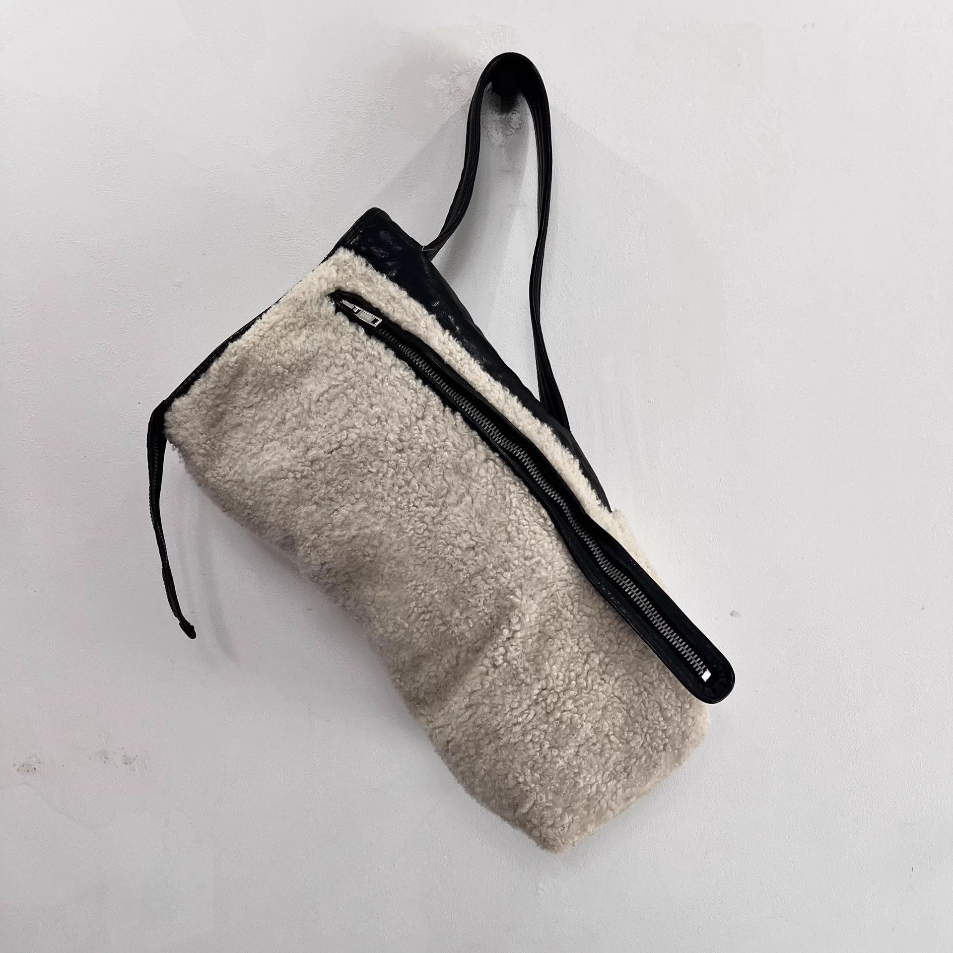 Rick Owens Rickowens Main Line Shearling and Leather Patchwork Bag Size ONE SIZE - 1 Thumbnail