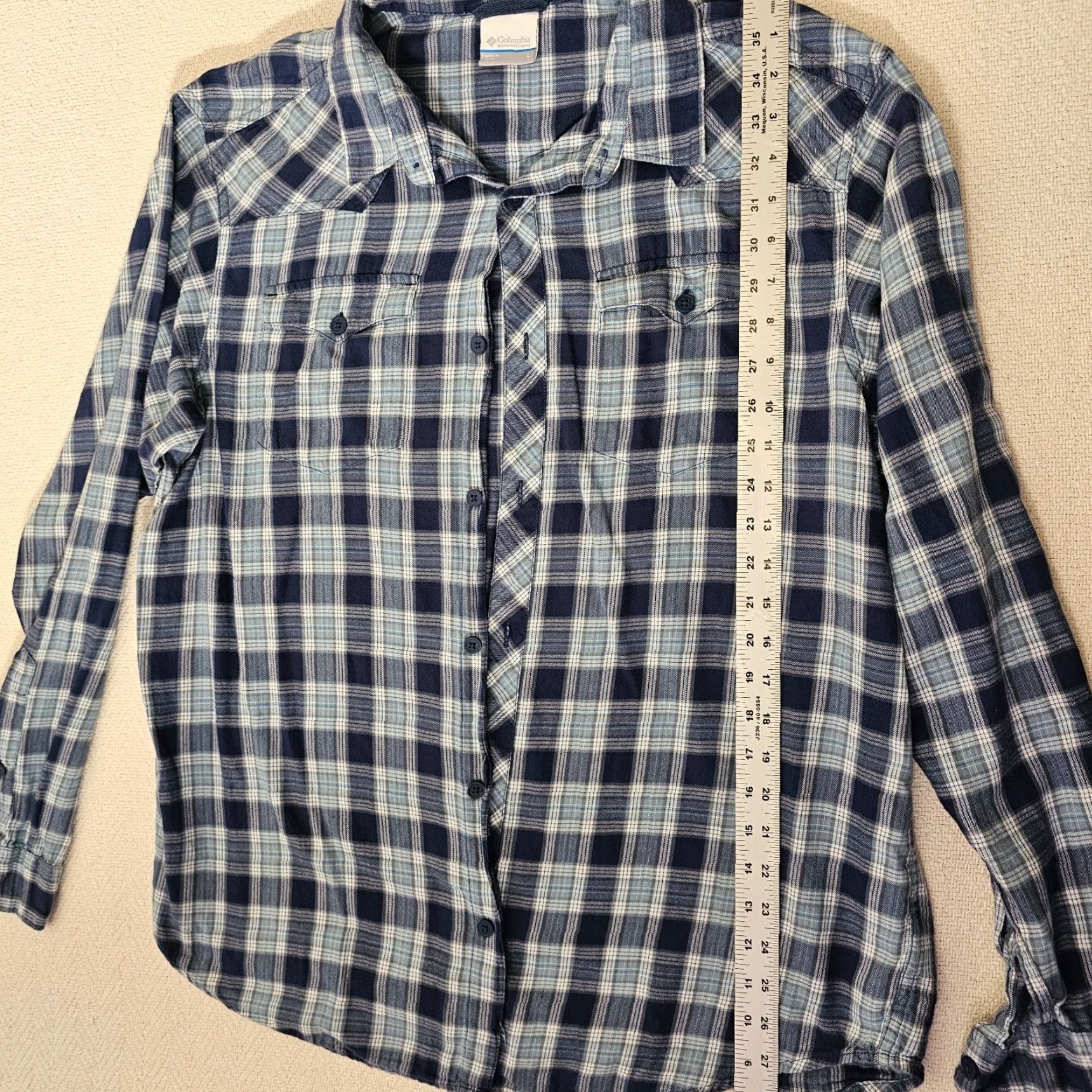 Vintage Columbia Mens Large Button-Down Shirt Blue Plaid Vintage Pockets Cotton Blend 90s Outdoors Size US L / EU 52-54 / 3 - 4 Thumbnail