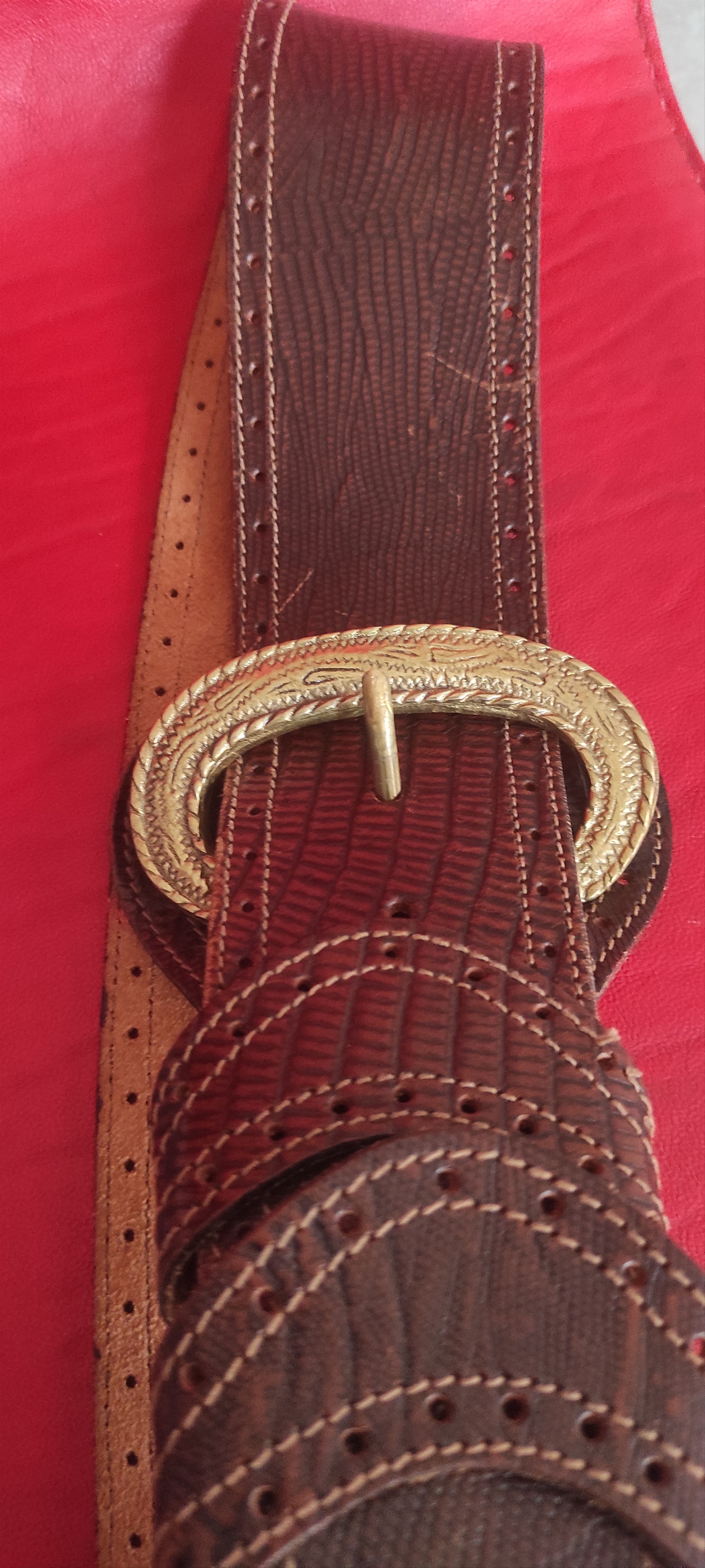 Genuine Leather Il Cinturaio Western Leather Belt Brass Buckle Made in Italy Size ONE SIZE - 3 Thumbnail