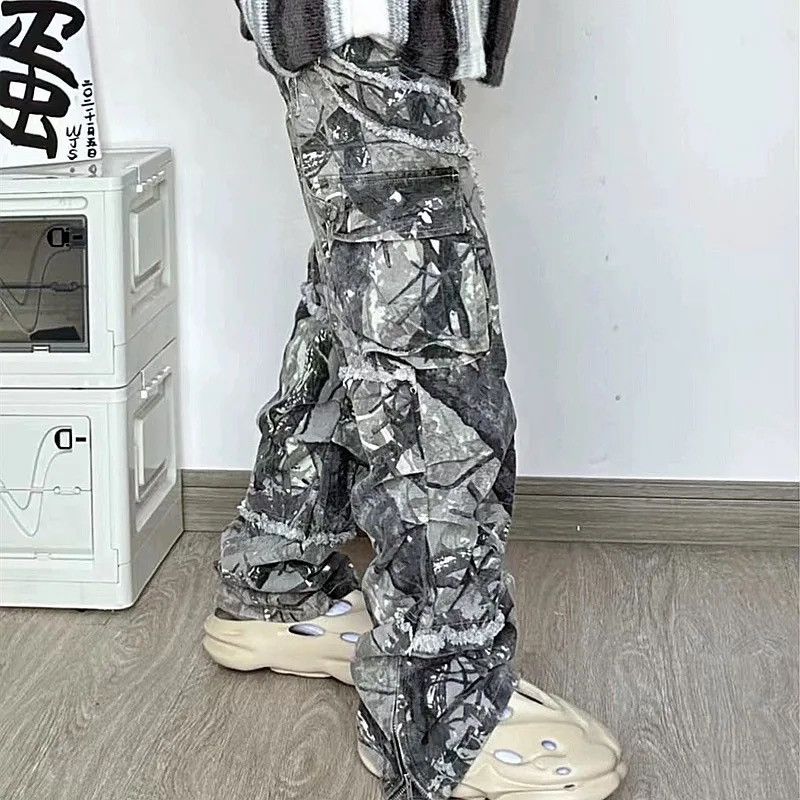 image of Flared Camo Jeans Cargo Pant in Grey, Men's (Size 34)