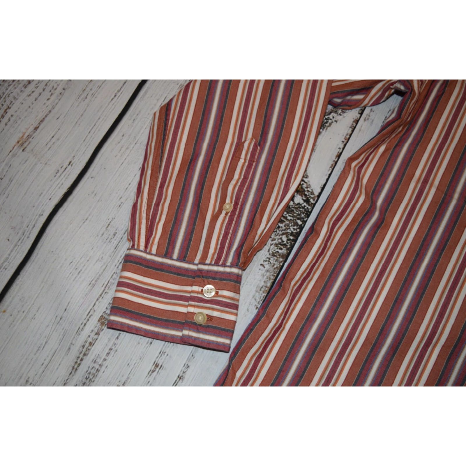 Timberland TIMBERLAND Button-Up Shirt Striped Cotton Mens Large Red Rust White Y2K 2000s Casual Formal Workwear Mens) Size US L / EU 52-54 / 3 - 3 Thumbnail