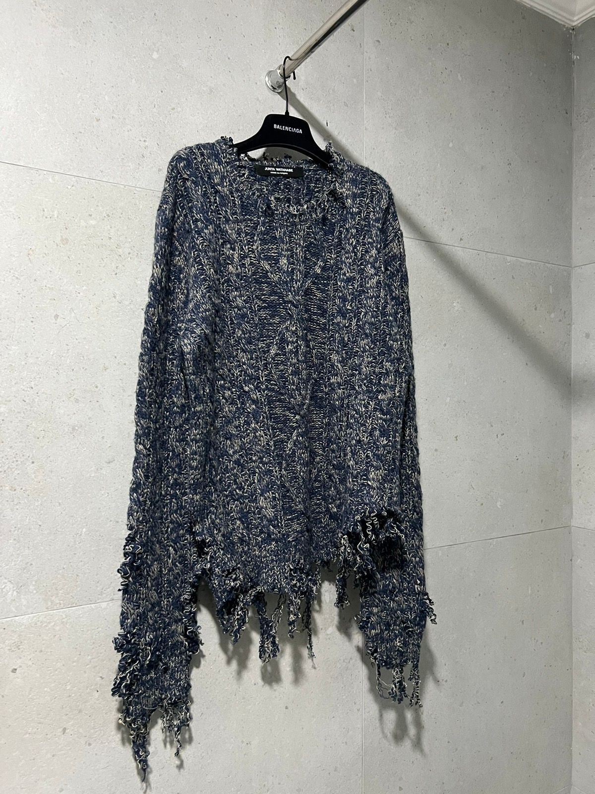 Pre-owned Comme Des Garcons X Junya Watanabe Distressed Grunge Punk Cable Knit Sweater In Gray/blue