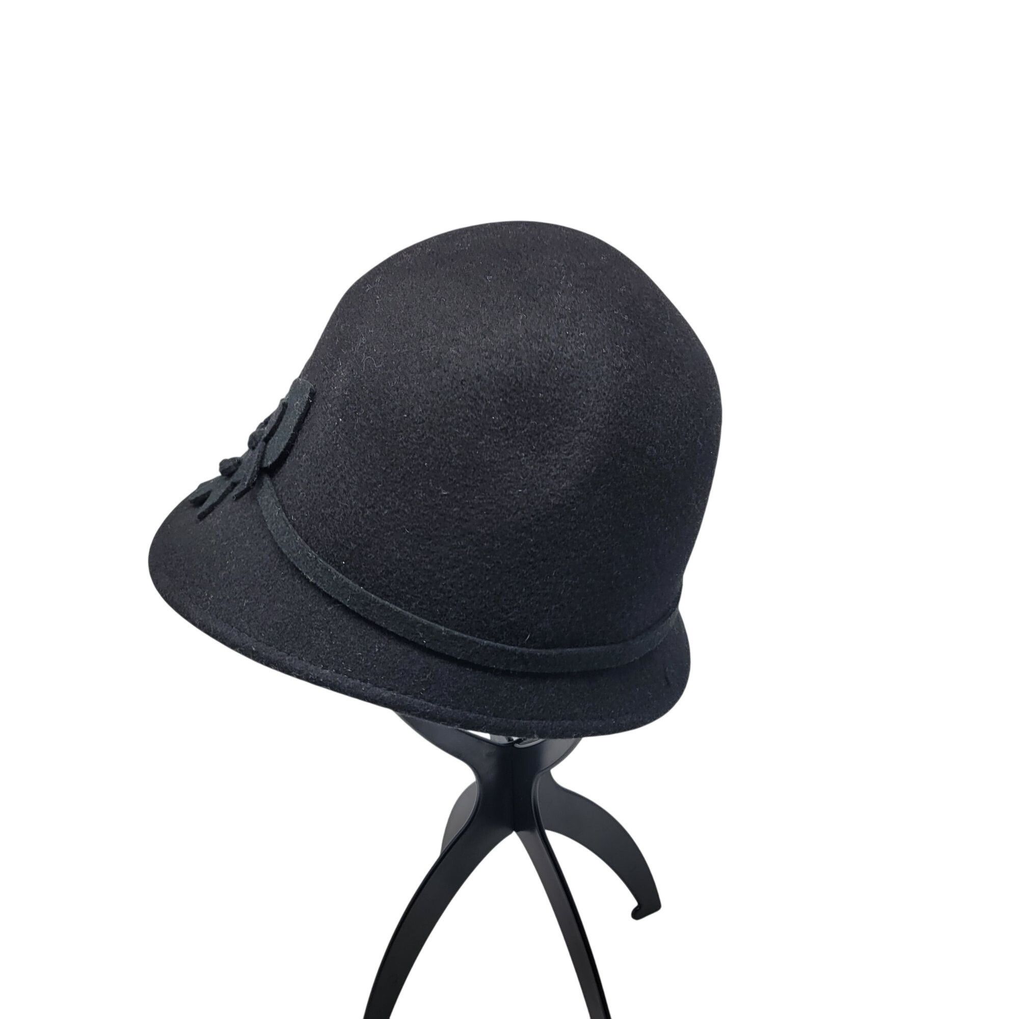 Designer Giovannio Womens Black Wool Felt Cloche Hat Ribbon Flower Bo Size ONE SIZE - 4 Thumbnail