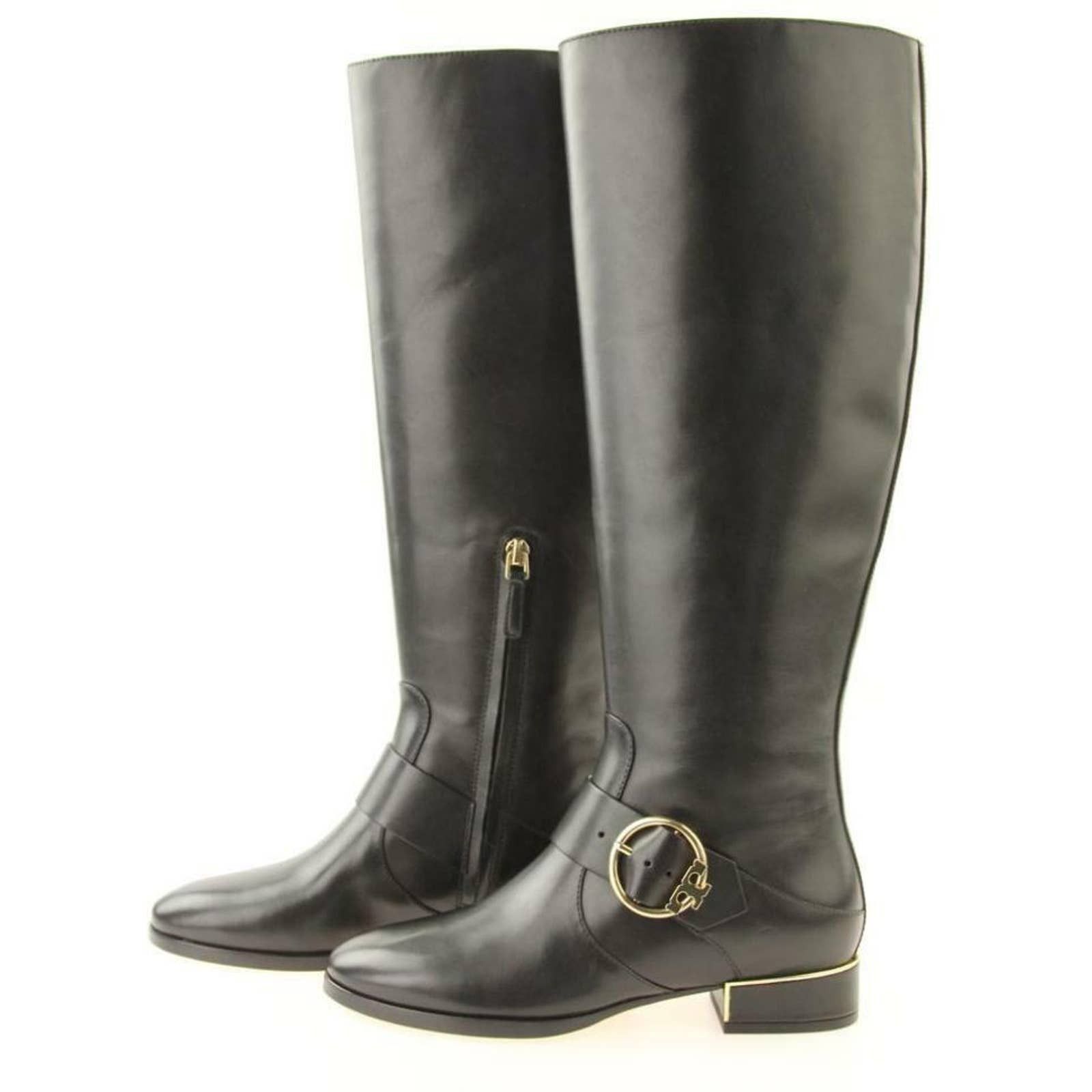 SOFIA BLACK BELTED BUCKLE LEATHER REVA TALL RIDING BOOTS