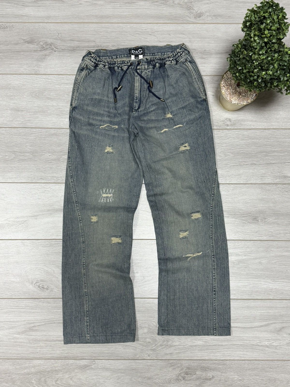 Dolce & Gabbana Dolce Gabbana elastic waistband distressed jeans tears pants Size US 32 / EU 48 - 2 Thumbnail