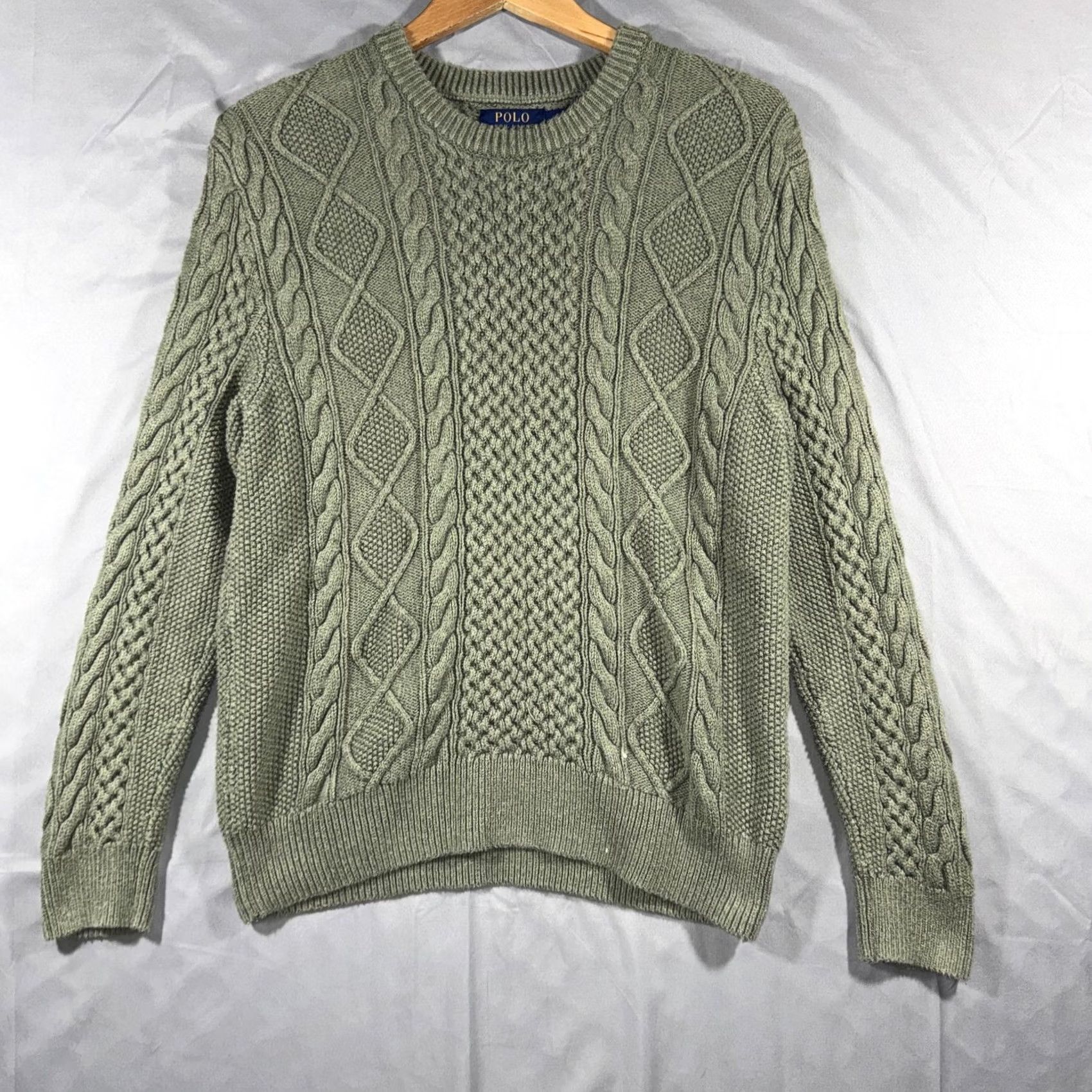Polo Ralph Lauren Polo Ralph Lauren Sweater Men's M Green Cotton Cable Knit Crewneck Pullover Size US M / EU 48-50 / 2 - 2 Thumbnail