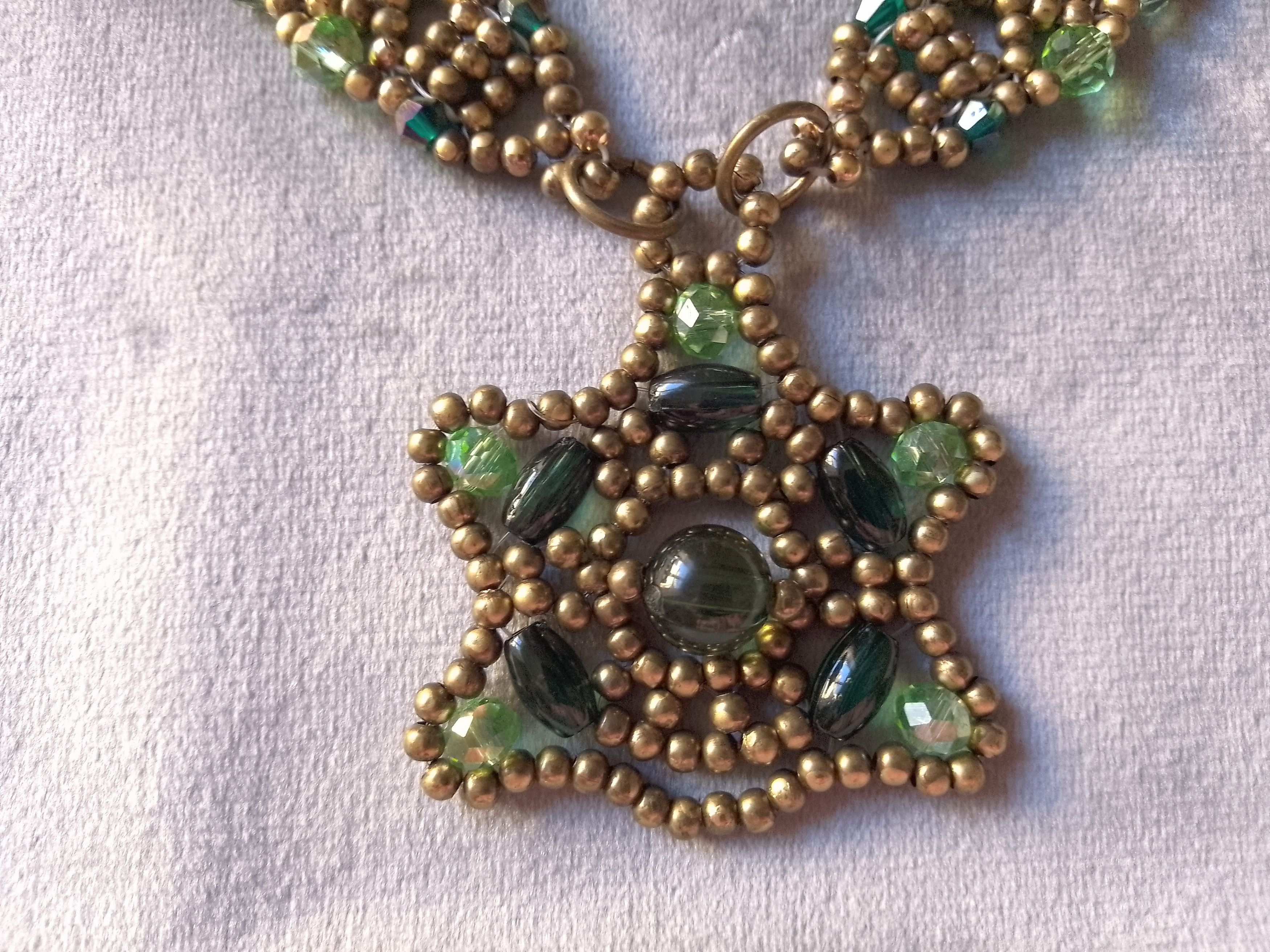 Handmade Necklace Antique Beads Green Crystals Pendant Unique Size ONE SIZE - 2 Thumbnail