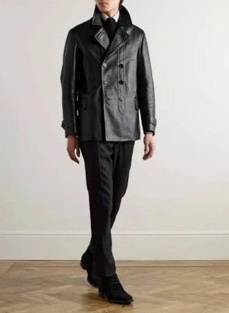 Tom Ford o1w1db10425 TFL675 Leather Peacoat in Black Size US L / EU 52-54 / 3 - 4 Thumbnail
