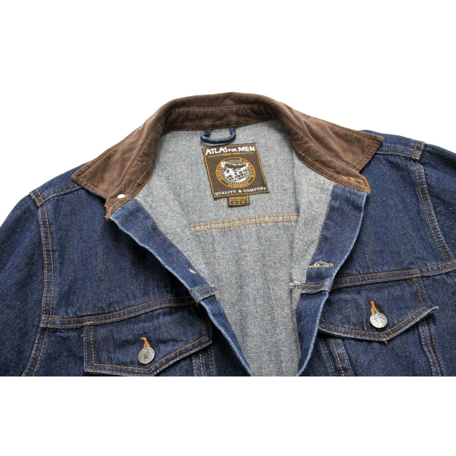 Vintage ATLAS FOR MEN Jacket Denim Trucker Collar Long Sleeve Button Blue Medium Mens Cashmere? Size US M / EU 48-50 / 2 - 4 Thumbnail