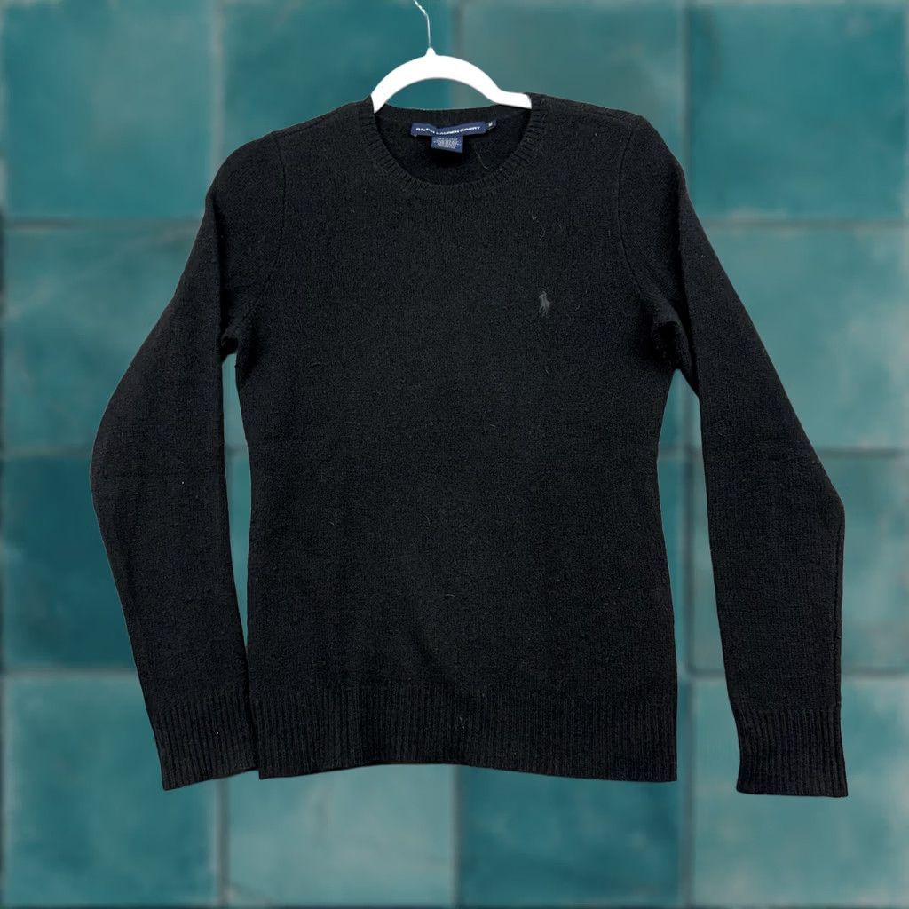 Ralph Lauren VINTAGE Ralph Lauren Sweater Sports Women Medium Black Merino Wool Angora Knit Crewneck Size M / US 6-8 / IT 42-44 - 1 Thumbnail