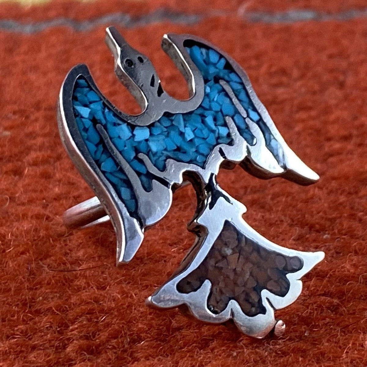 Kapital × Vintage Vtg Navajo Sterling Turquoise Coral Chunky Peyote Bird Ring Size ONE SIZE - 1 Thumbnail