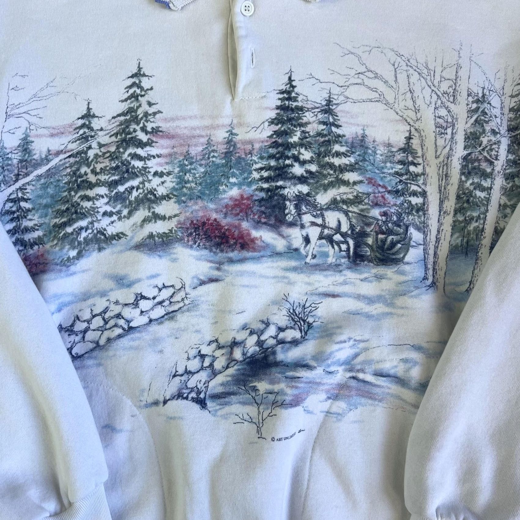 Vintage VINTAGE Art Unlimited Sweatshirt Womens Medium White Winter Scene Horse 90s Size M / US 6-8 / IT 42-44 - 2 Thumbnail