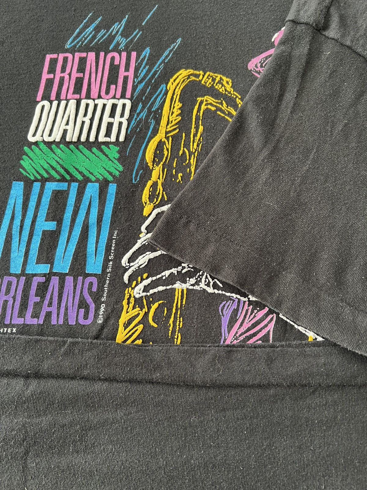 Vintage Vintage 1990 New Orleans French Quarter Jazz Black T-shirt Size US XL / EU 56 / 4 - 9 Thumbnail