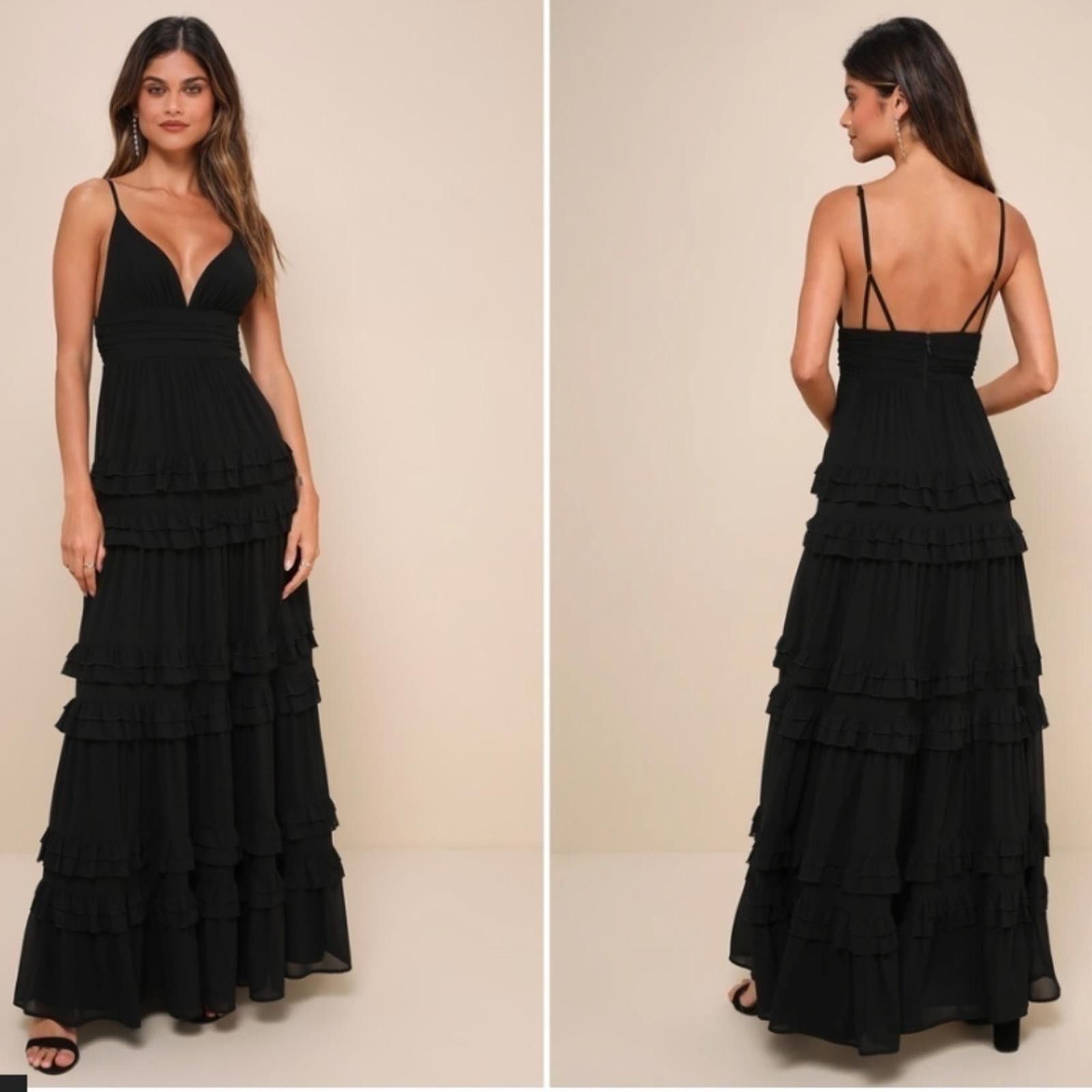 LULU's Prom Wedding Flowy Romantic Tiered Ruffle Maxi Dress