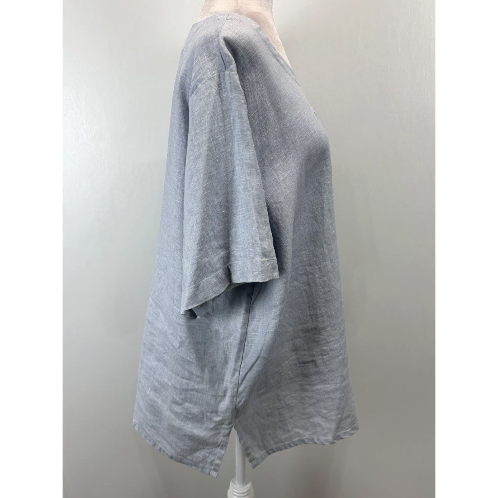 Vintage VINTAGE Kiko Woman Linen Top Shirt Plus 2X Blue Short Sleeve Casual Artsy Spring Summer Women Size XXL / US 16-18 / IT 52-54 - 4 Thumbnail
