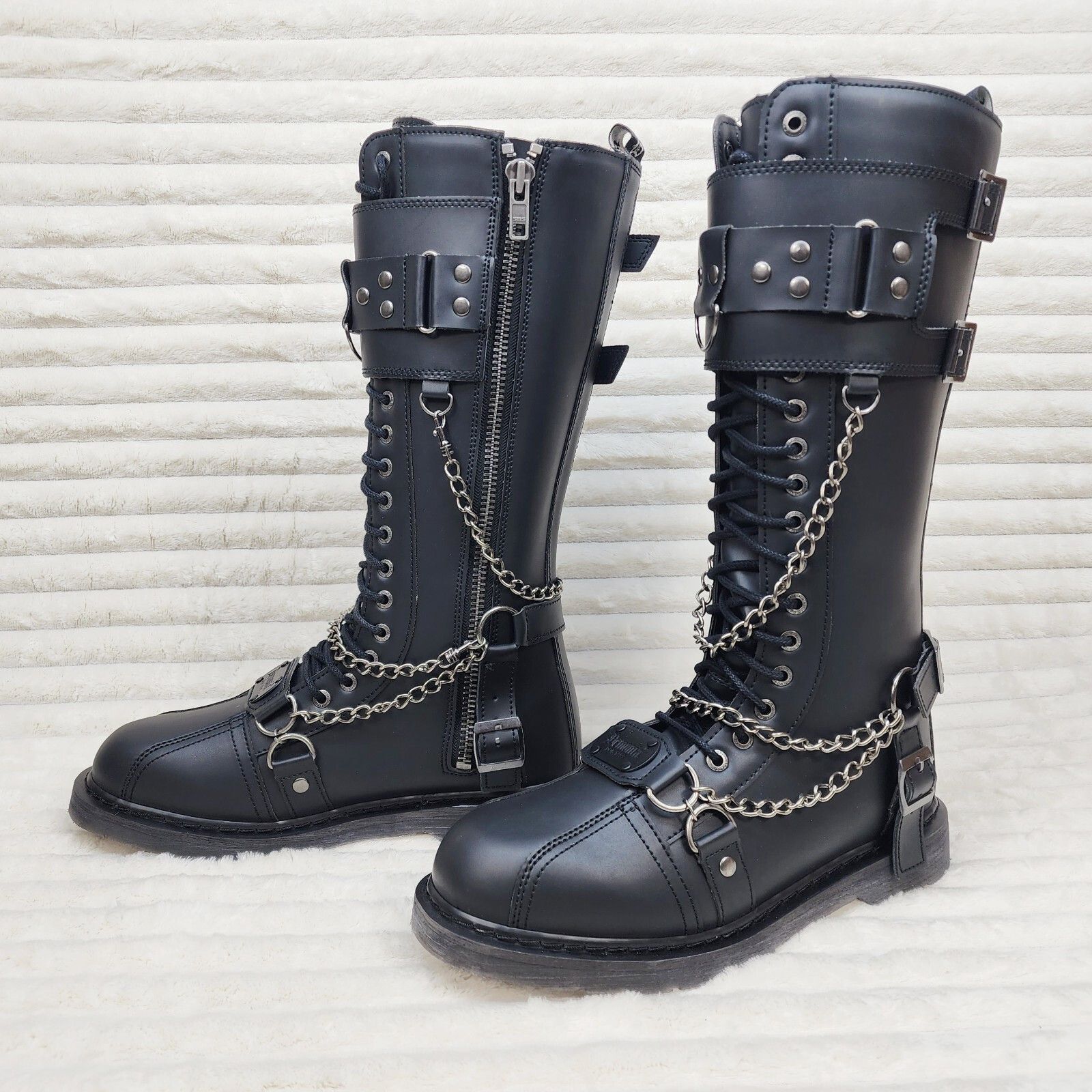Other DEMONIA Bolt 415 Goth Combat Biker Knee Boots Black Matte Me Size US 9 / EU 42 - 4 Thumbnail
