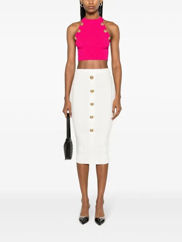 Balmain o1s1wg110825 Lion Head Buttons Cropped Tank Top in Pink Size S / US 4 / IT 40 - 2 Thumbnail