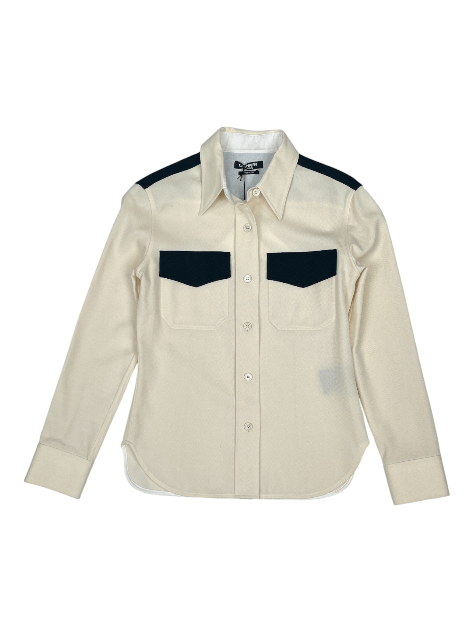 Calvin Klein Beige Virgin Wool Colorblock Pattern Western Shirt Size M / US 6-8 / IT 42-44 - 1 Thumbnail