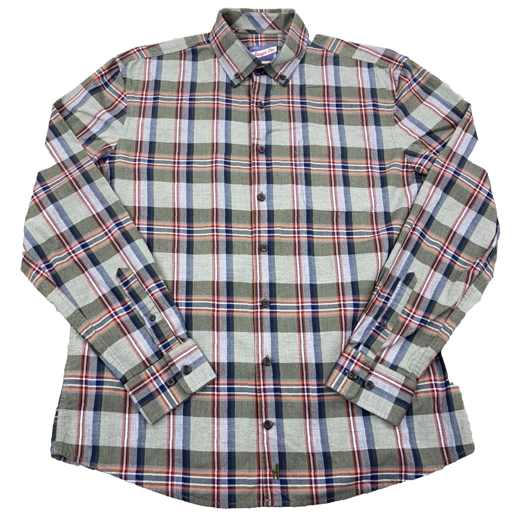 johnnie-O Johnnie-O Shirt Men Medium Olive Green Plaid Button Up Hangin Out Dress Pocket Size 40R - 2 Thumbnail