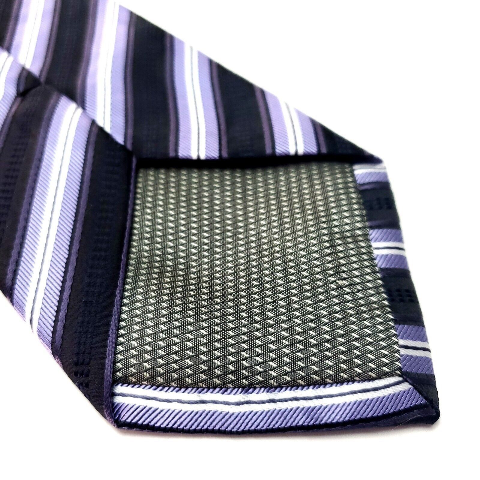 Stafford Stafford Essentials Polyester Tie Black Purple Woven Striped Size ONE SIZE - 4 Thumbnail