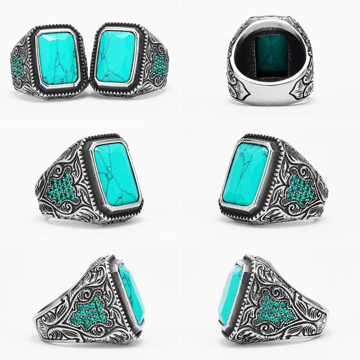 Jewelry Turquoise Gemstone Ring Streetwear Jewelry Fashion Gift Size ONE SIZE - 8 Thumbnail