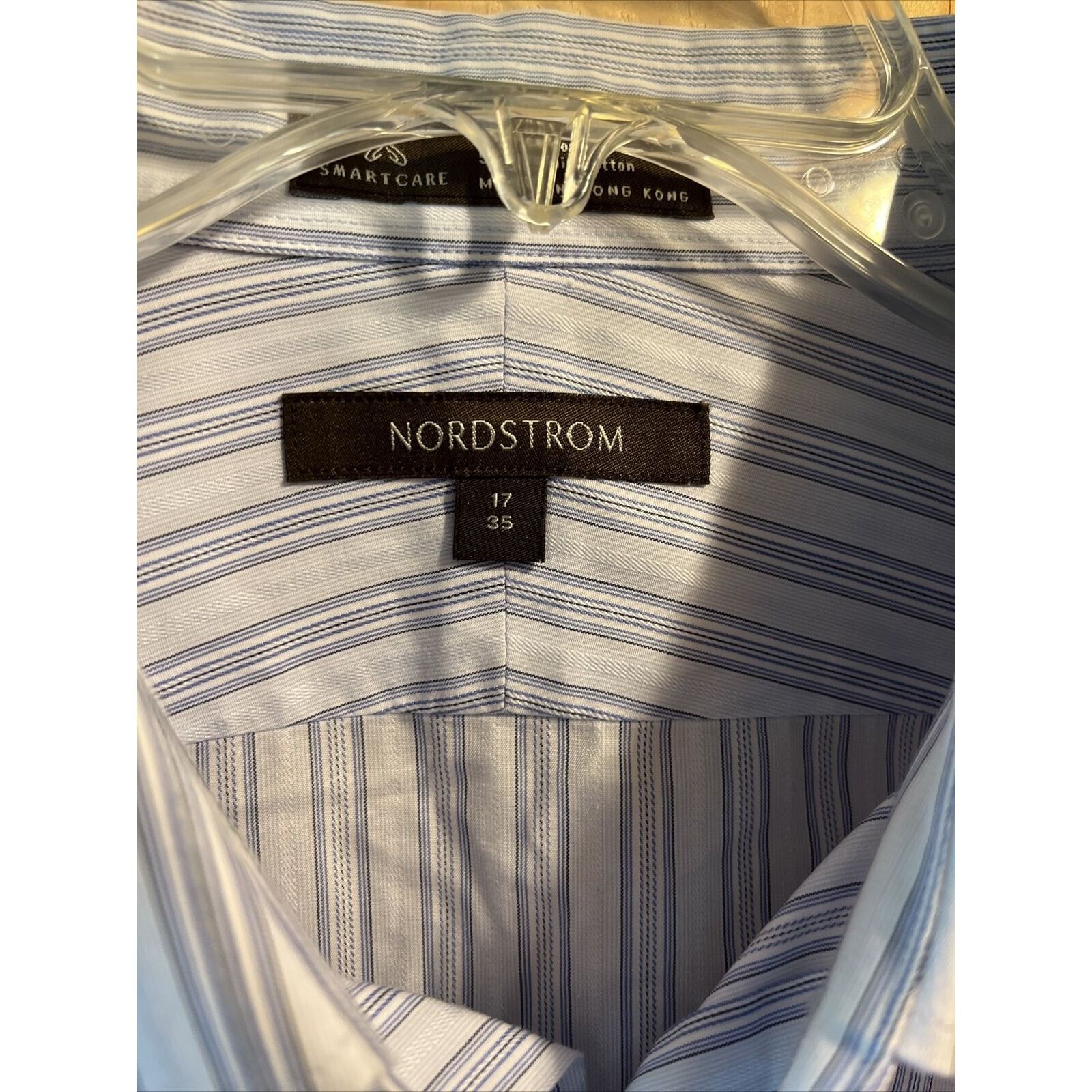 Nordstrom Nordstrom Mens 17 35 Grey Striped LS Smart Care Cotton Shirt Size US XL / EU 56 / 4 - 2 Thumbnail