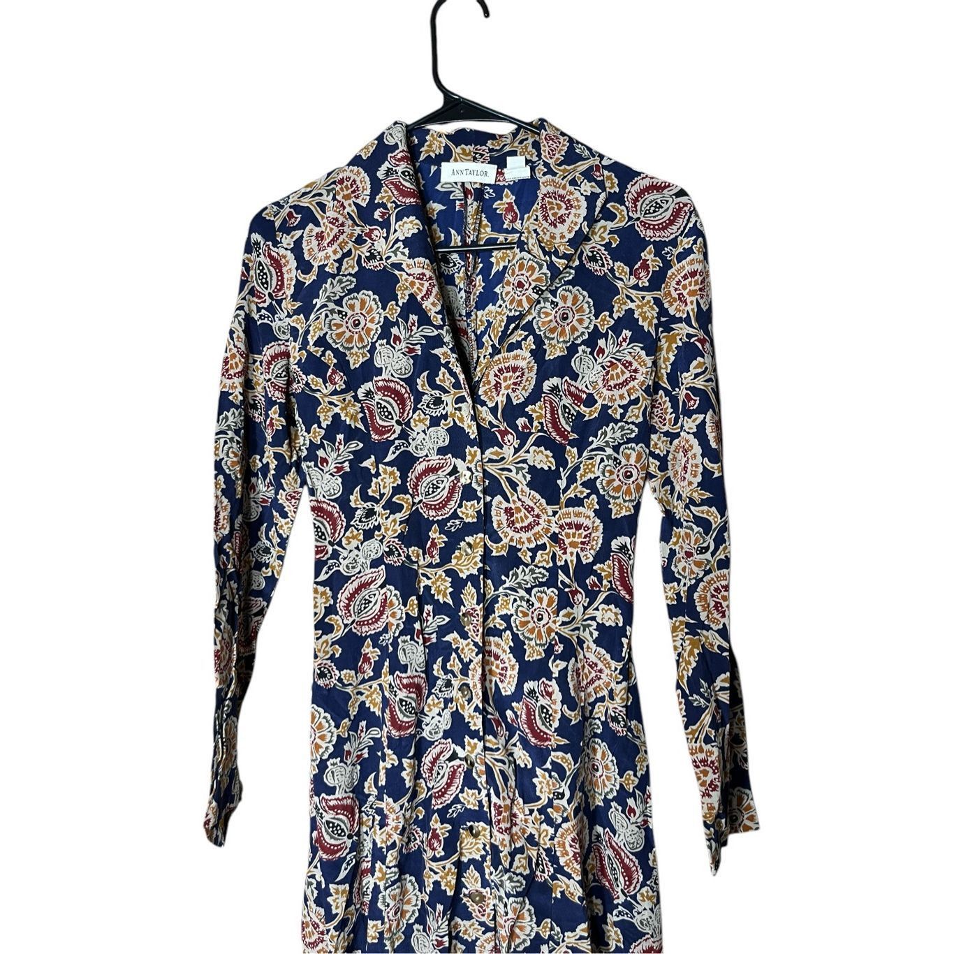 Ann Taylor Vintage Ann Taylor 100% Silk Long Sleeve Maxi Dress Size 2 Size XS / US 0-2 / IT 36-38 - 2 Thumbnail