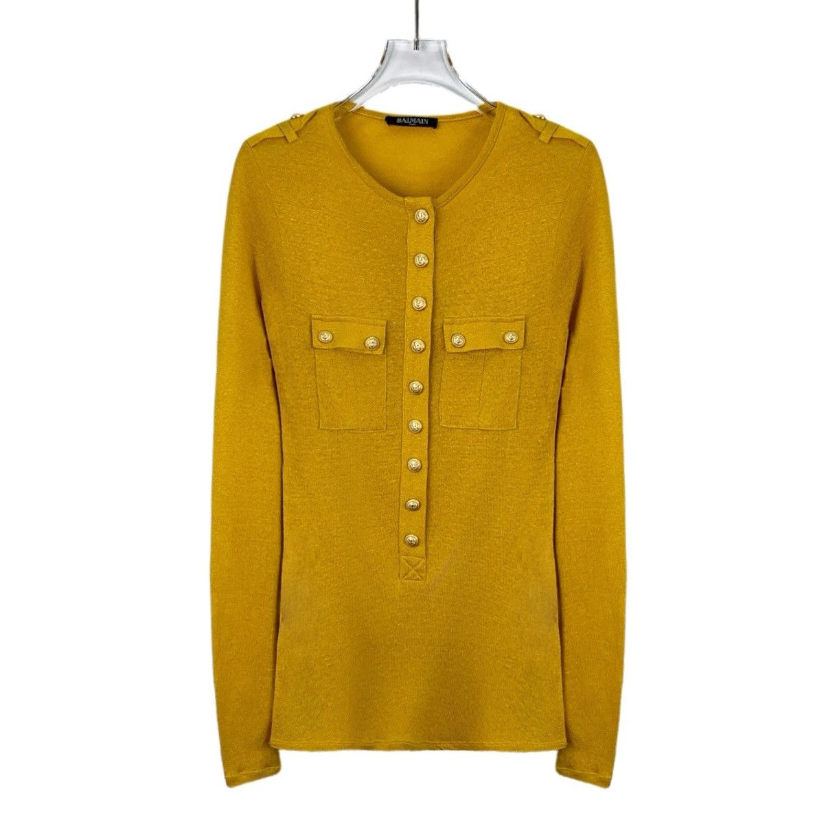 Balmain Balmain Yellow Wool Crew Neck Long Sleeve Knit Sweater K26WX Size XXS / US 00 / IT 34 - 1 Thumbnail