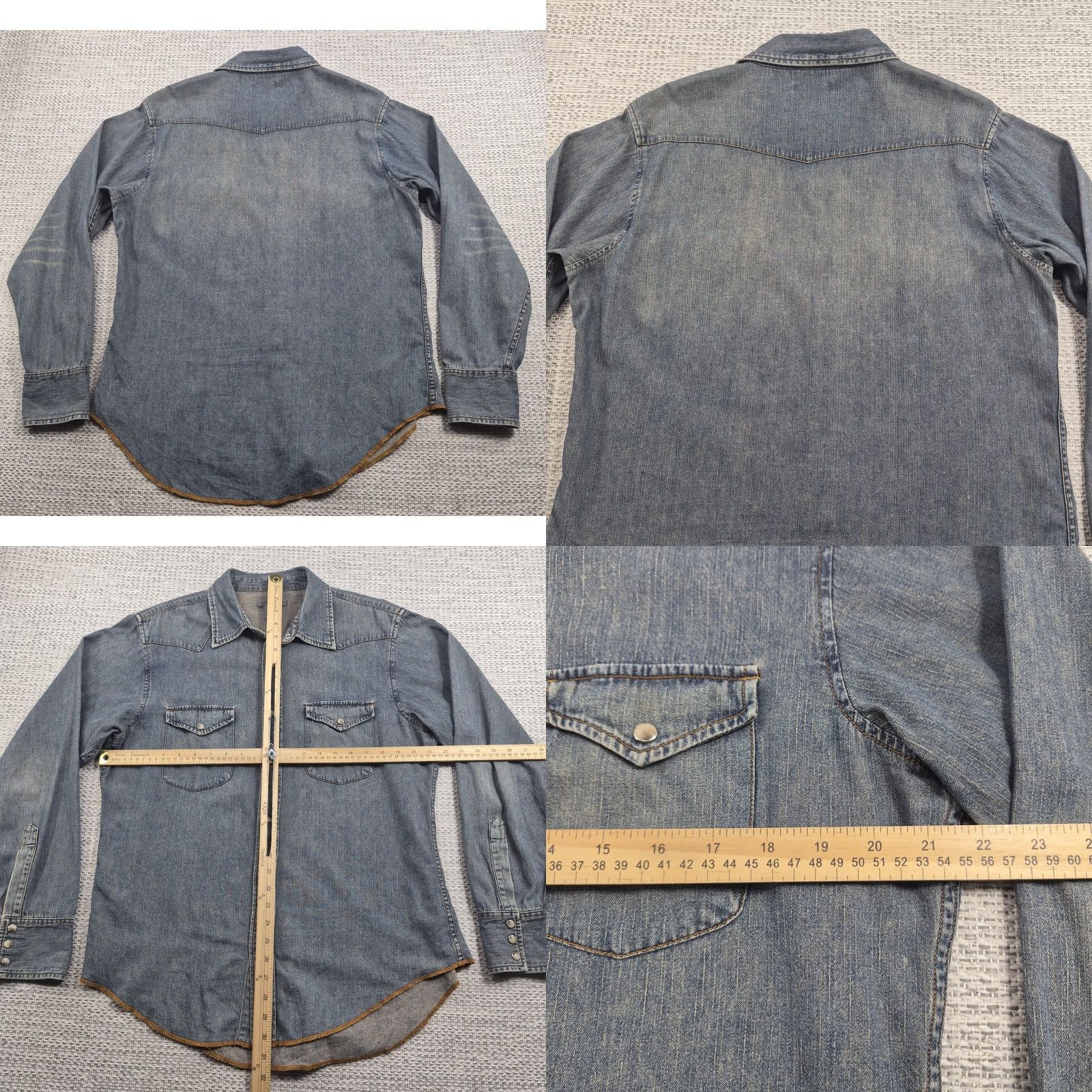 Denime Martin Gordon Western Snap Shirt Mens Medium Denim Long Sleeve Casual Distressed Size US M / EU 48-50 / 2 - 8 Thumbnail