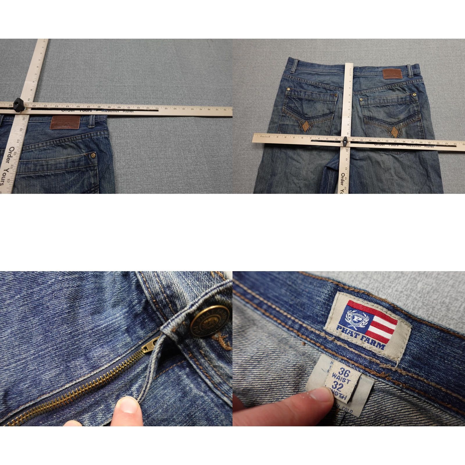 Phat Farm VINTAGE Phat Farm Jeans Mens 36x32 Blue Distressed Embroidered 5-Pocket Logo Denim Stonewash Straight 90s Mens Size US 36 / EU 52 - 8 Thumbnail