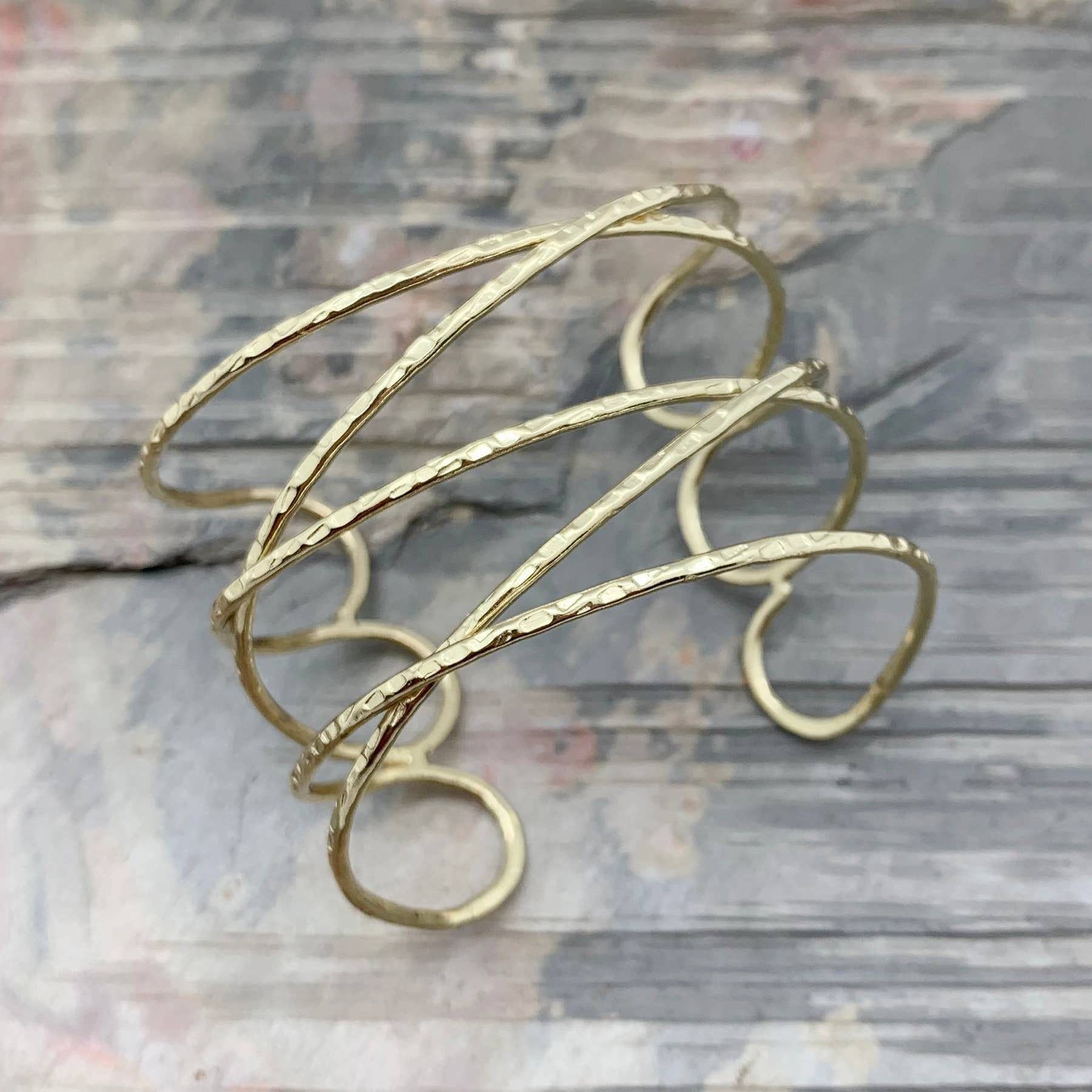 Other Handcrafted Boho Gold Plated Adjustable Wide Cuff X Bracelet Size ONE SIZE - 1 Thumbnail