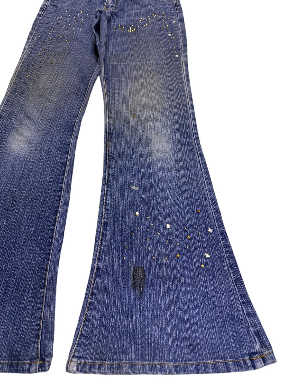 Japanese Brand Vintage Japanese Brand Mud Wash Studded Distress Flare Jeans Size 29" - 7 Thumbnail