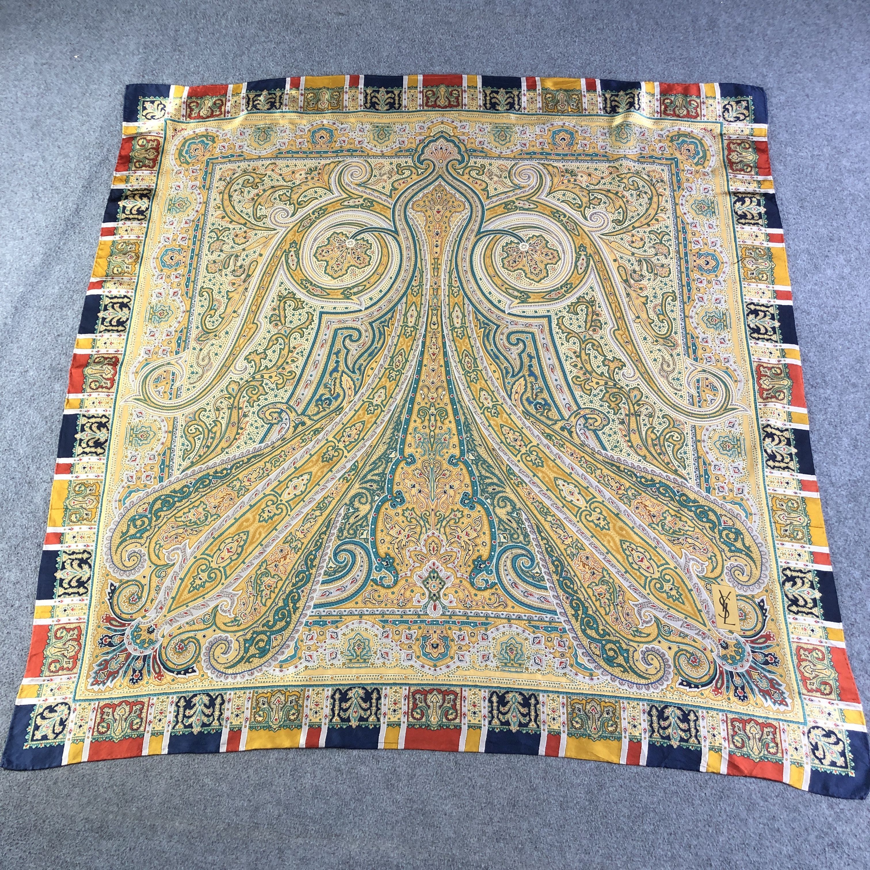Yves Saint Laurent Yves Saint Laurent Paisley Hand Rolled Silk Scarf M1154 Size ONE SIZE - 2 Thumbnail