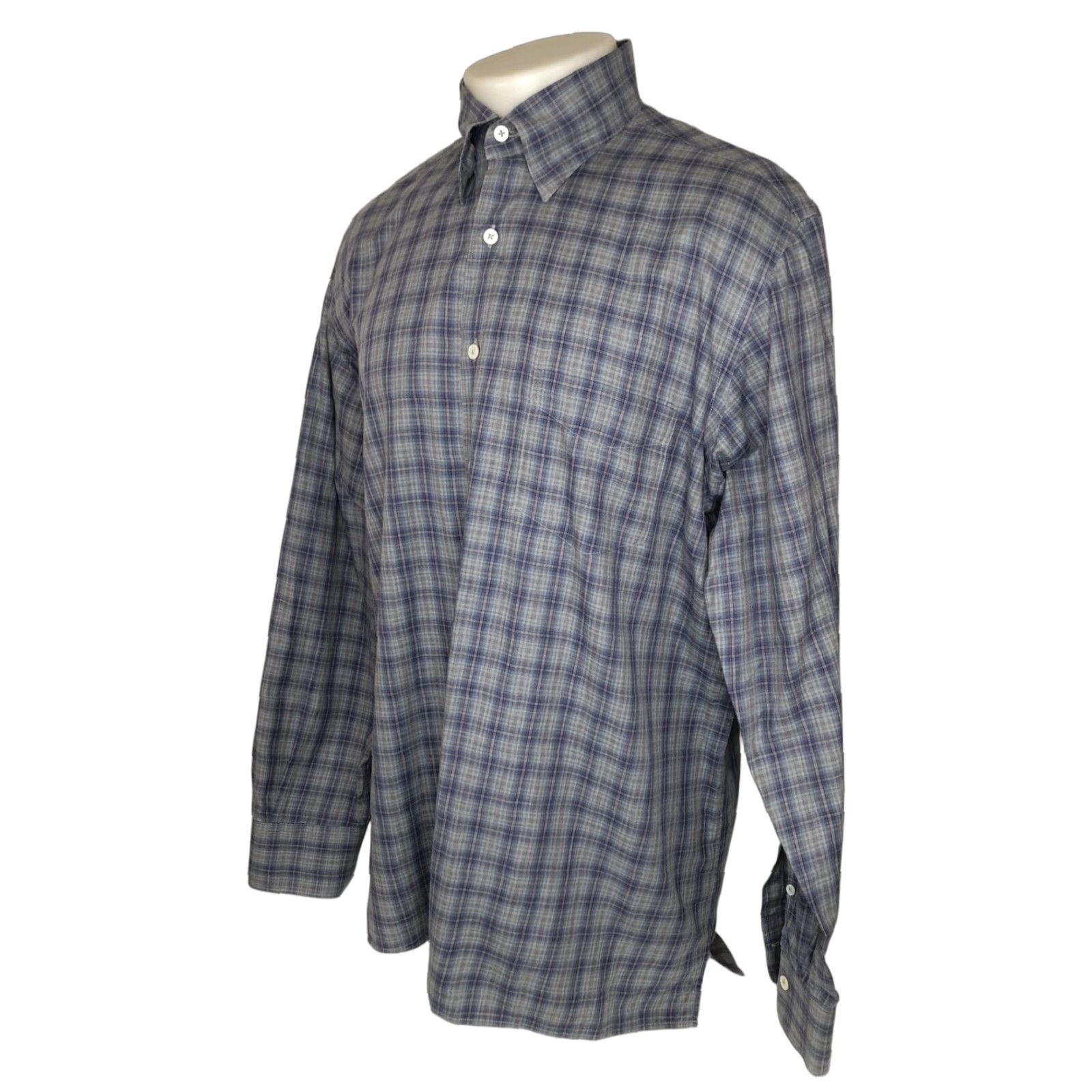 Canali CANALI ITALY Plaid Check Mens XL Shirt Button-Up Long Sleeve Gray / Blue / Purple Size US XL / EU 56 / 4 - 1 Thumbnail