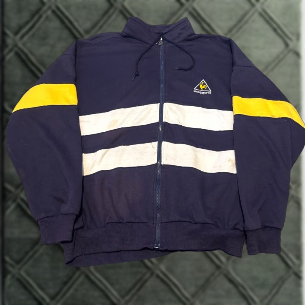Le Coq Sportif VINTAGE Le Coq Sportif Navy Blue White Full Zip Polyester Cotton Track Jacket Unisex Adults L Blue 80s Mens Womens Size US L / EU 52-54 / 3 - 1 Thumbnail