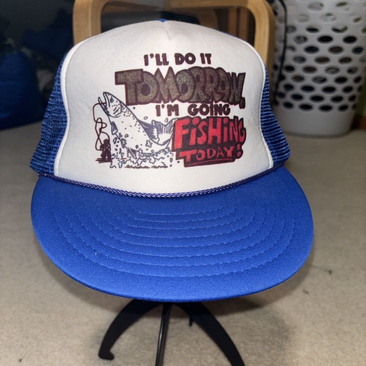 Vintage Vintage Funny Fishing Hat Snapback Trucker Mesh Cap Quote Size ONE SIZE - 1 Thumbnail