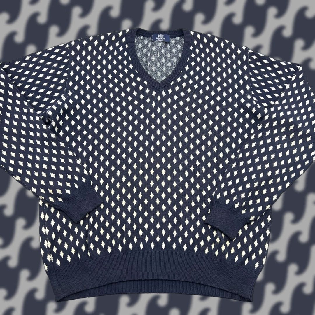 Vintage Boggi Milano Sweater XL Blue White Cotton V-Neck Pullover Men Size US XL / EU 56 / 4 - 1 Thumbnail
