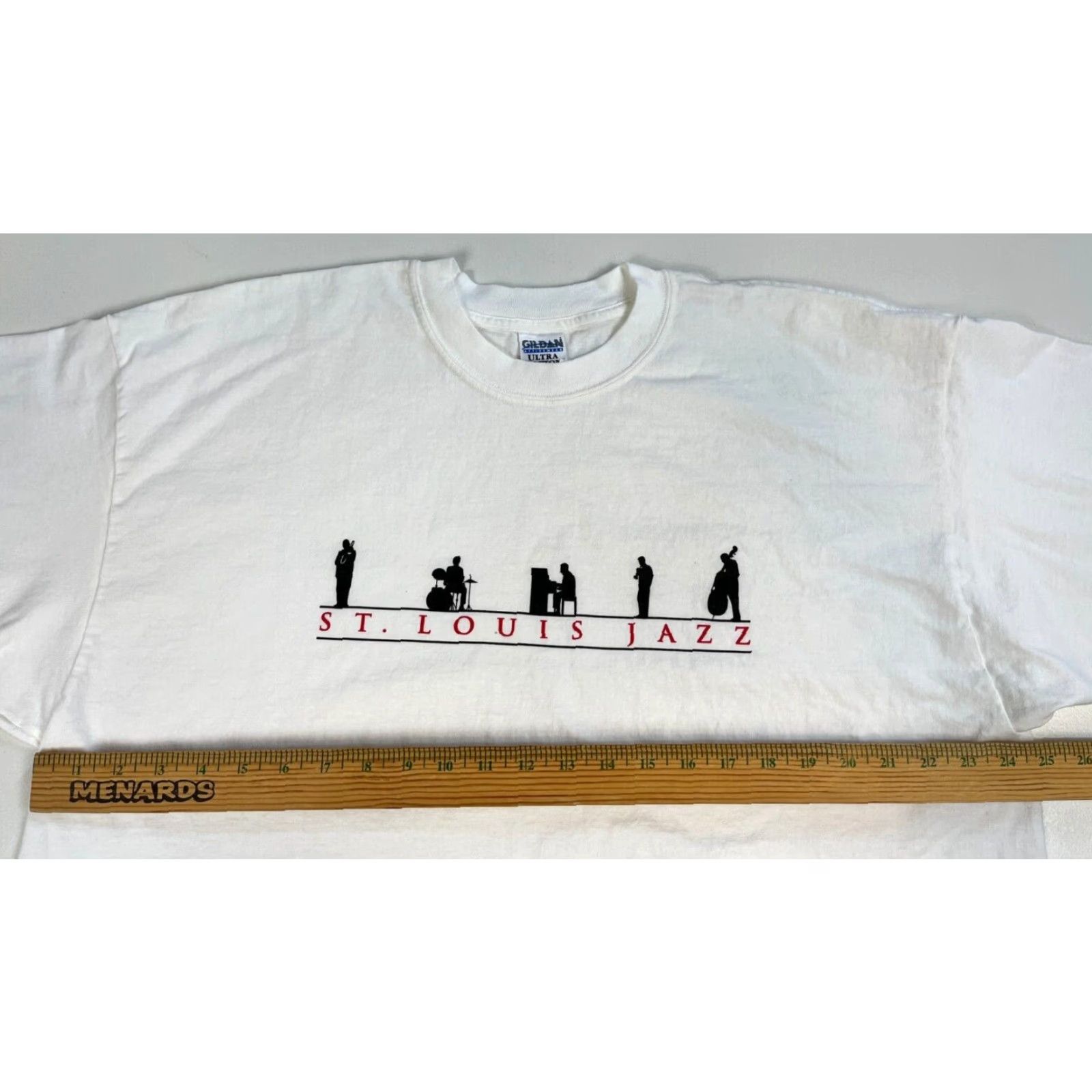 Gildan VINTAGE Men's T-Shirt 2XL St. Louis Jazz White Cotton Crew Neck Short Sleeve Gildan Ultra Cotton Heavyweight Music Shirt Mens Size US XXL / EU 58 / 5 - 7 Thumbnail