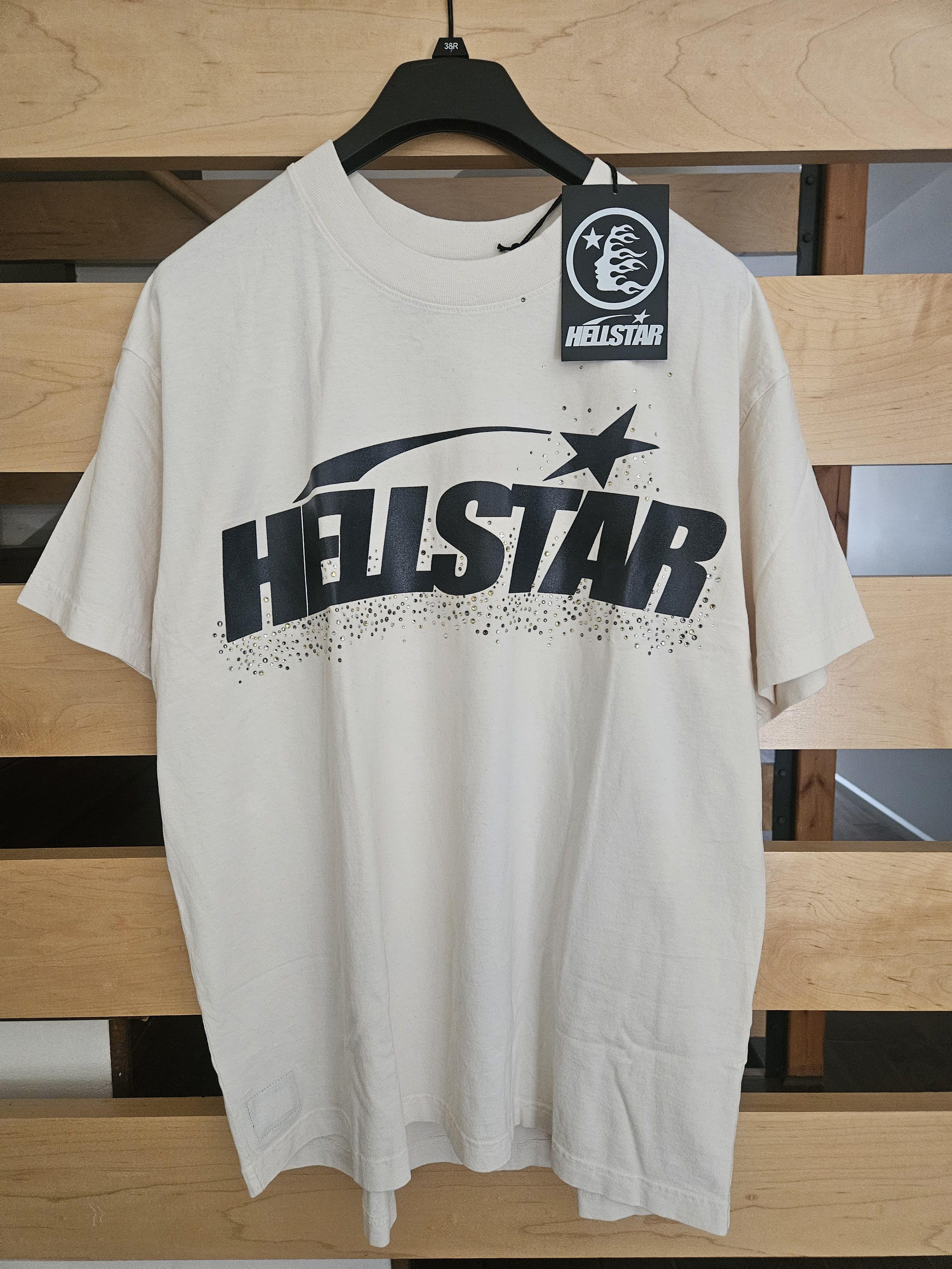 HELLSTAR Classic Rhinestone Logo White T Shirt Size US L / EU 52-54 / 3 - 1 Thumbnail