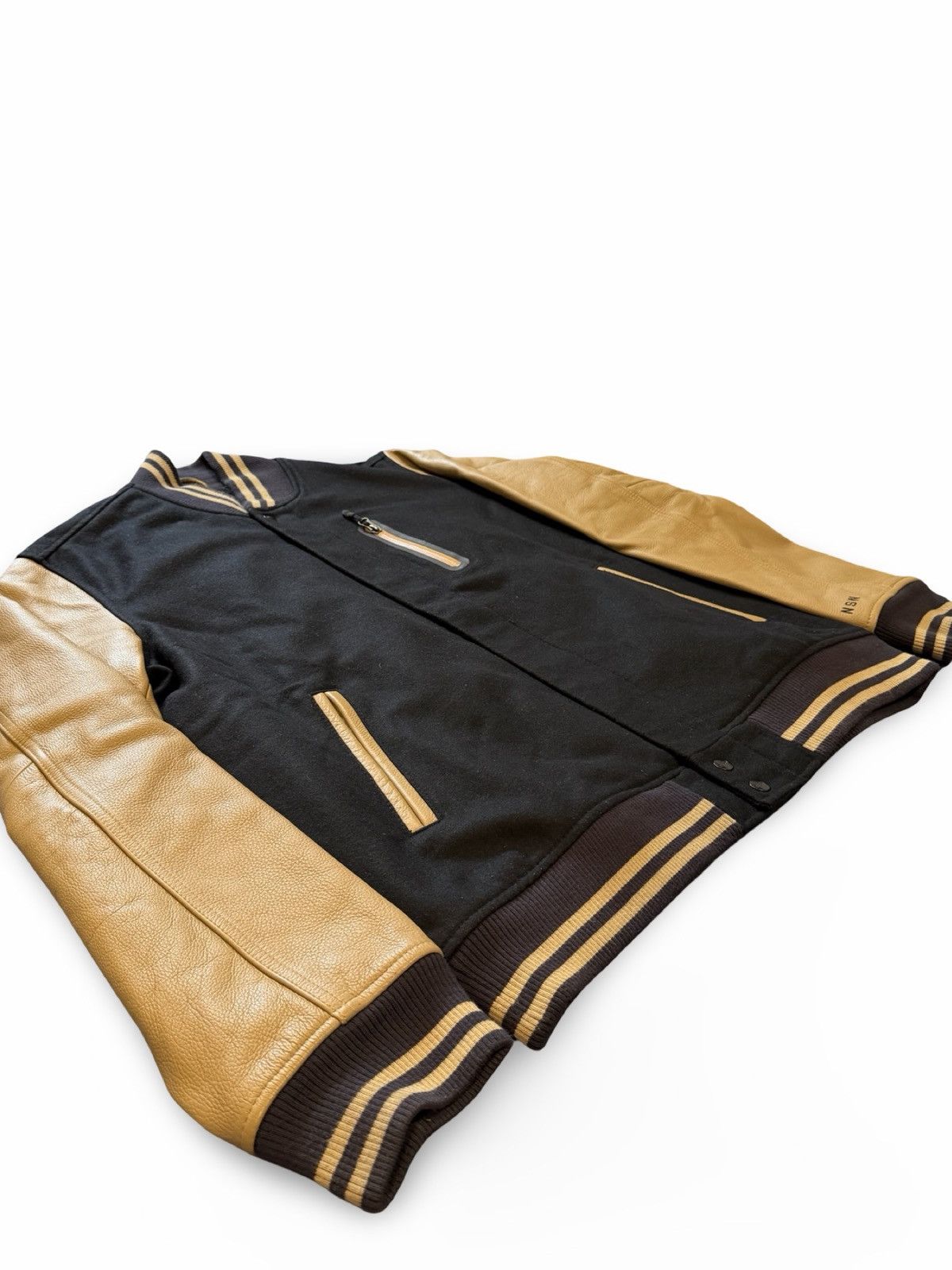 Nike Nike Men's Varsity Jacket Black/Beige Snap Zip Lined Pockets Size US XL / EU 56 / 4 - 3 Thumbnail