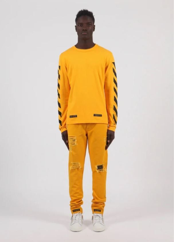 Off-White Yellow 13 Diagonals Logo Long Sleeve T-Shirt Size US XXS / EU 40 - 4 Thumbnail