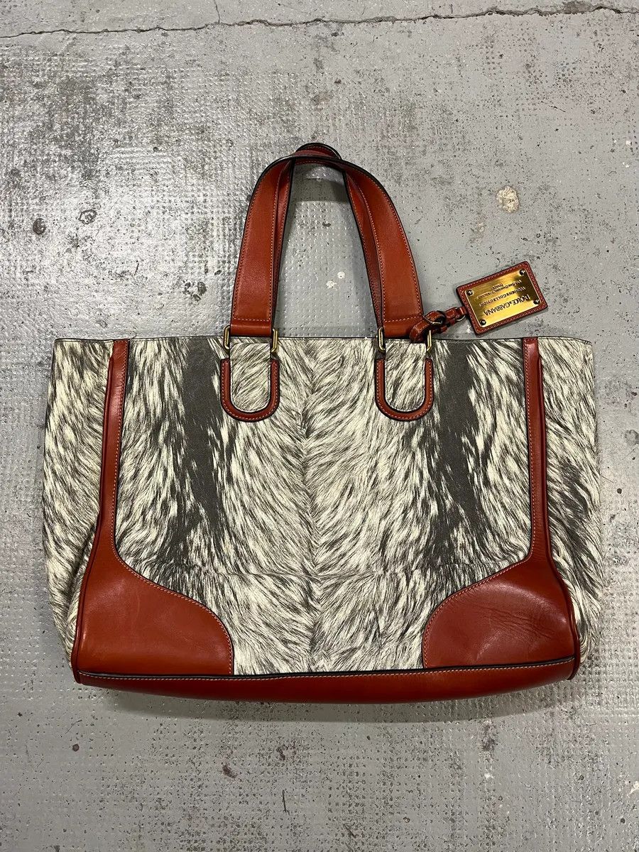 Dolce & Gabbana Dolce & Gabbana Fur Print Grey Leather Handle Bag Size ONE SIZE - 1 Thumbnail