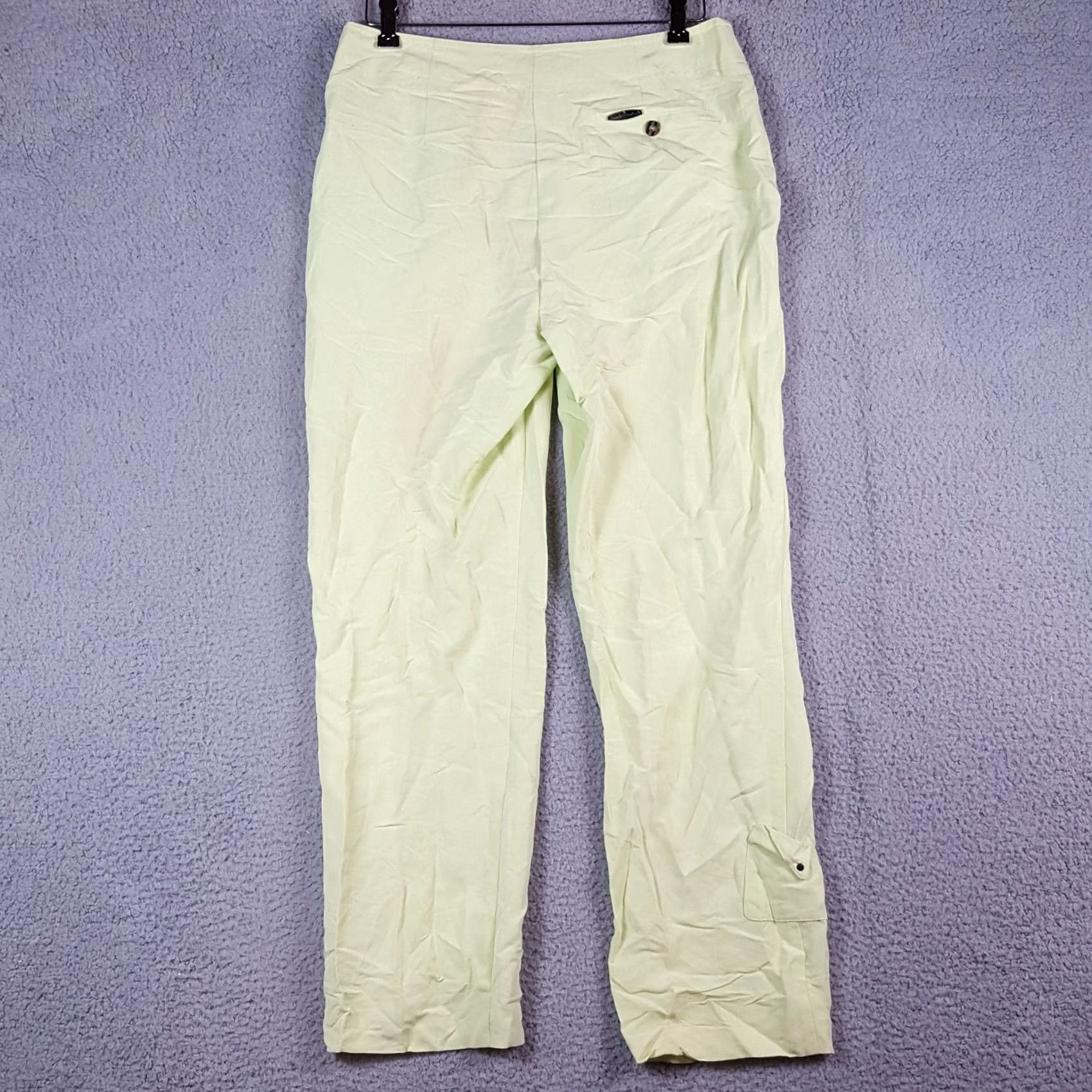 Etro VINTAGE Jamie Sadock Green Linen Pants Women's Size 10 Straight Leg Preppy Y2K Retro Golf 90s 00s Ankle Modern Size 32" / US 10 / IT 46 - 2 Thumbnail